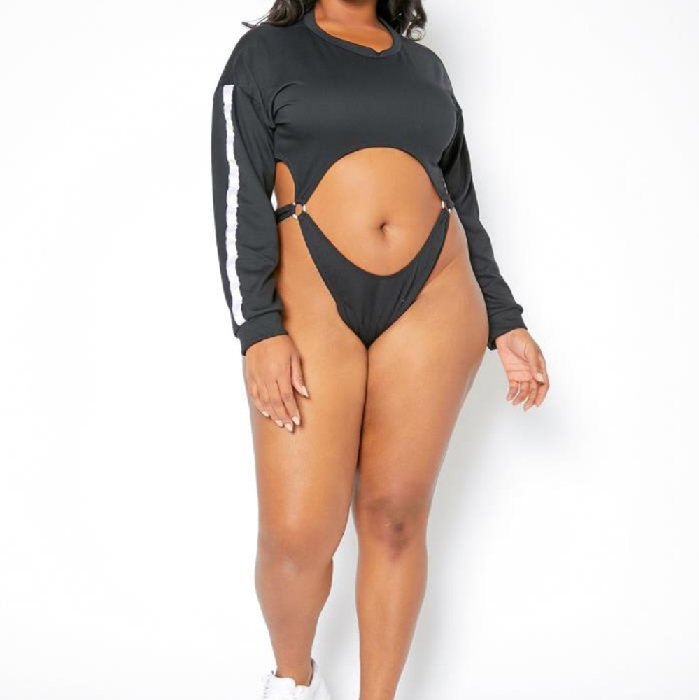 Plus Size O Ring Womens Sporty Cut Out Bodysuit